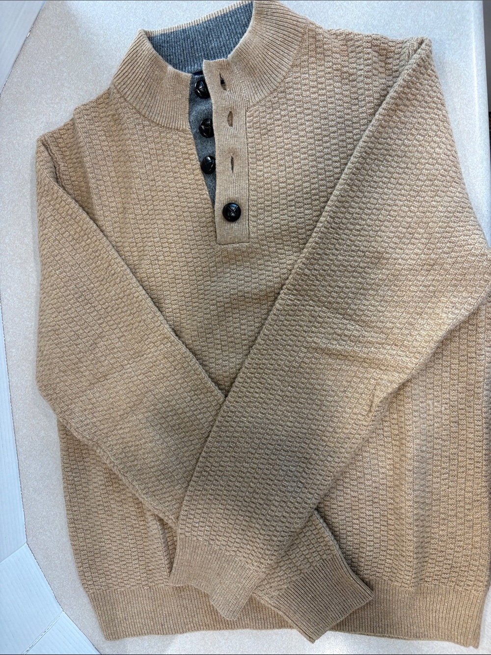 Brooks Brothers Camel Textured Zip-Neck Sweater